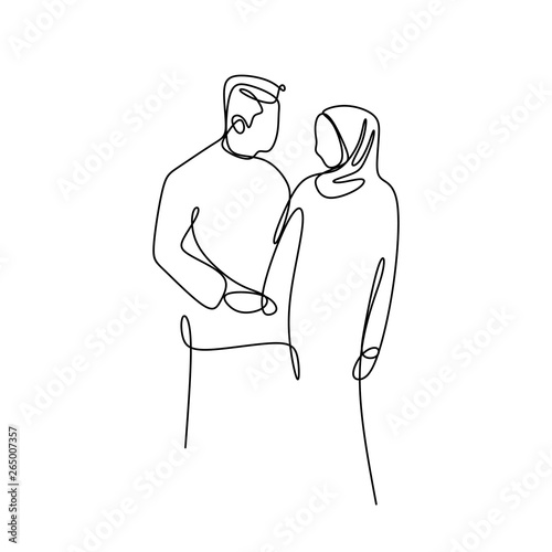 continuous line drawing of muslim couple
