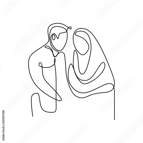 Muslim couple continuous line drawing of a man and girl romantic design minimalism style.