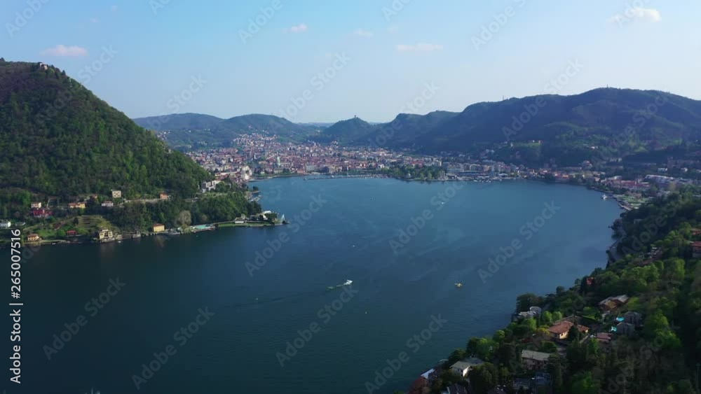 Aerial drone video of famous beautiful village of Como in lake Como one of the deepest in Europe, Lombardy, Italy Aerial drone video of famous beautiful village of Como in lake Como one of the deepest in Europe, Lombardy, Italy