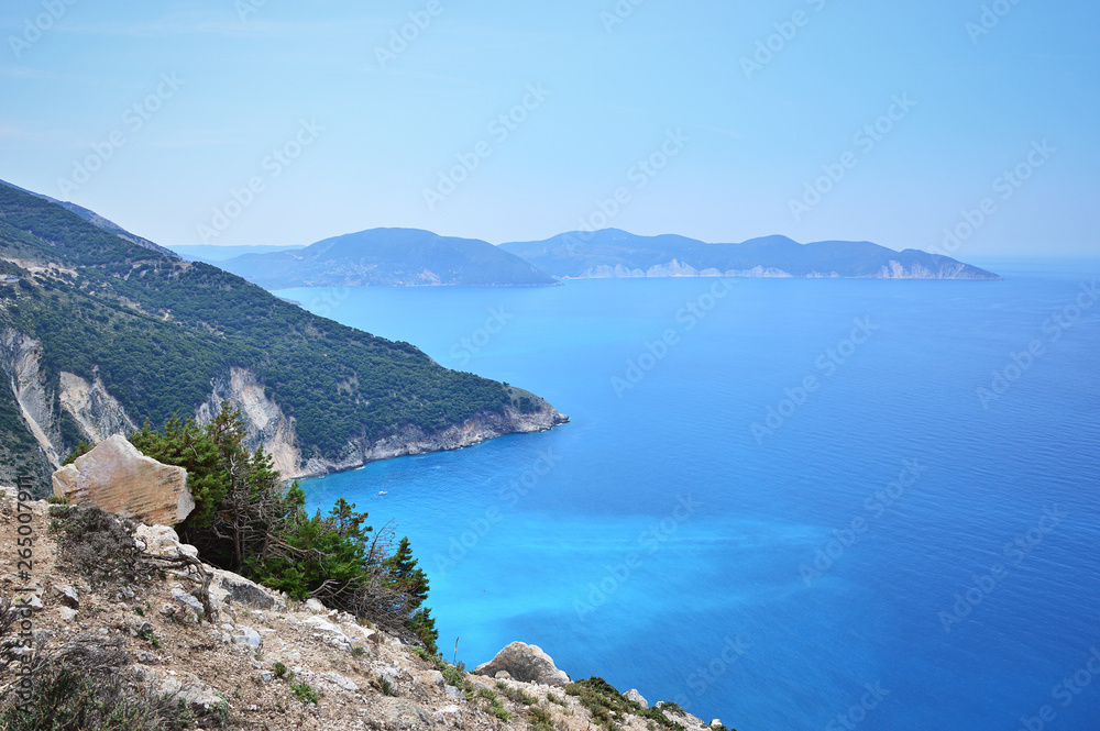 Attractive view over Myrtos beach and turquoise sea in Kefalonia, Greece