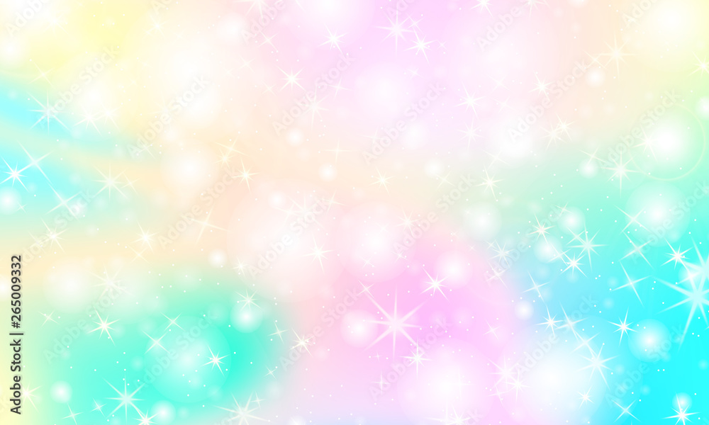 Unicorn rainbow background. Holographic sky