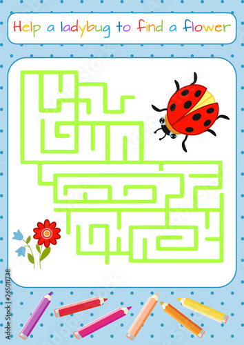 Funny little ladybug. Copy the picture. Coloring book. Educational game for children. Cartoon vector illustration