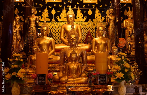 Golden Buddha statue at Bangplee Temple, Luang Pho To Temple, Thailand The beauty of temples and Buddha images of Thai religious art