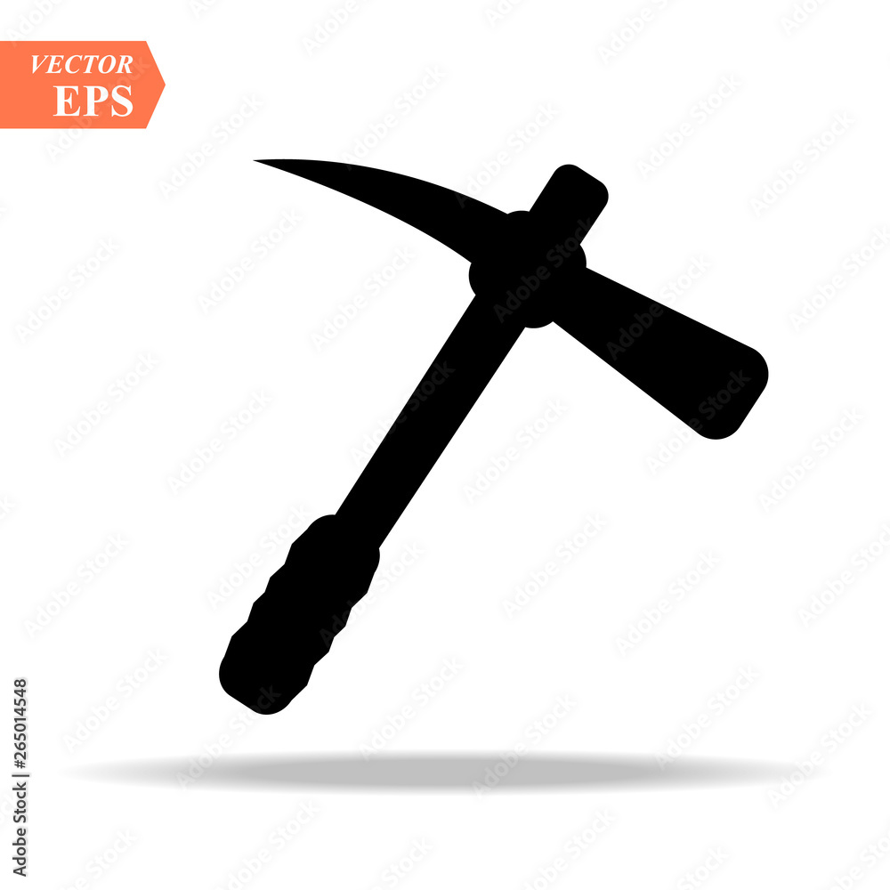 Construction, miner s black icon of a metal pickaxe with a wooden handle for digging earth, ore, black mining, and minerals for repair. Construction metalwork tool. Vector. Construction, miner s black icon of a metal pickaxe with a wooden handle for digging earth, ore, black mining, and minerals for repair. Construction metalwork tool. Vector.