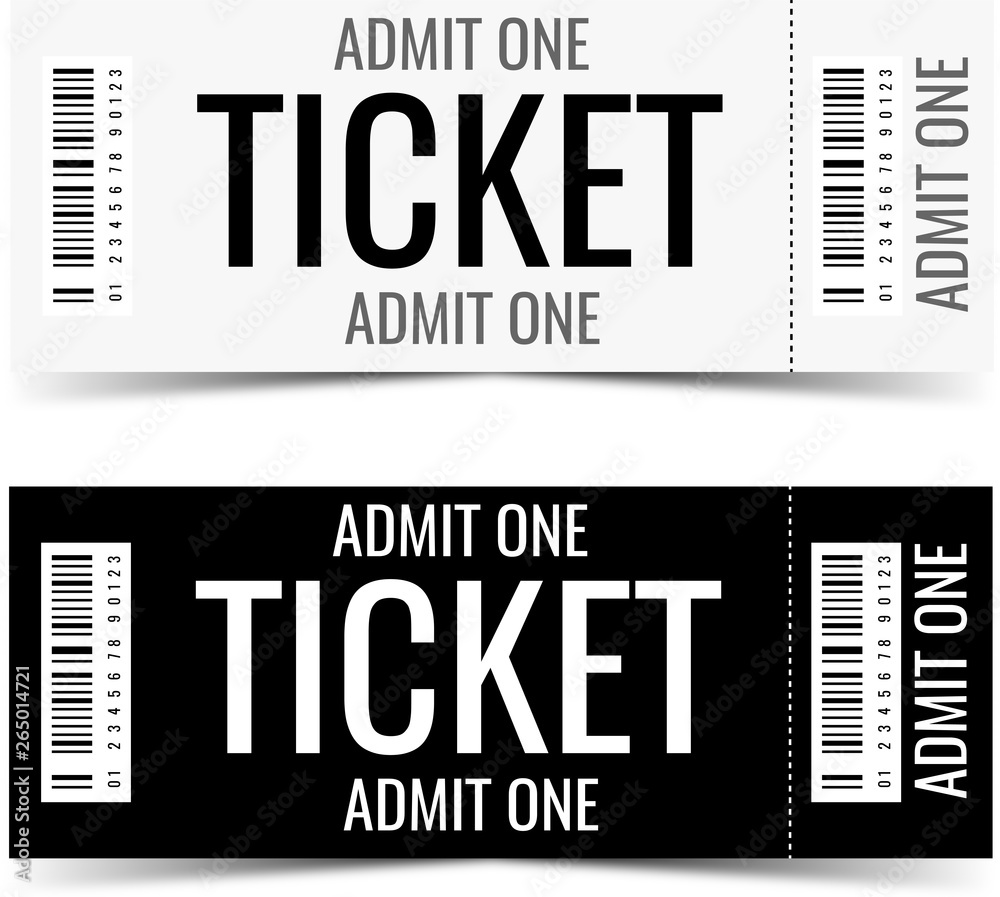 Modern ticket design. Realistic ticket. Admit one. Pass.