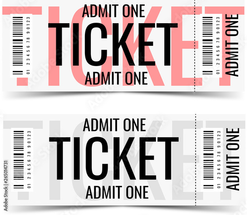 Modern ticket design. Realistic ticket. Admit one. Pass.