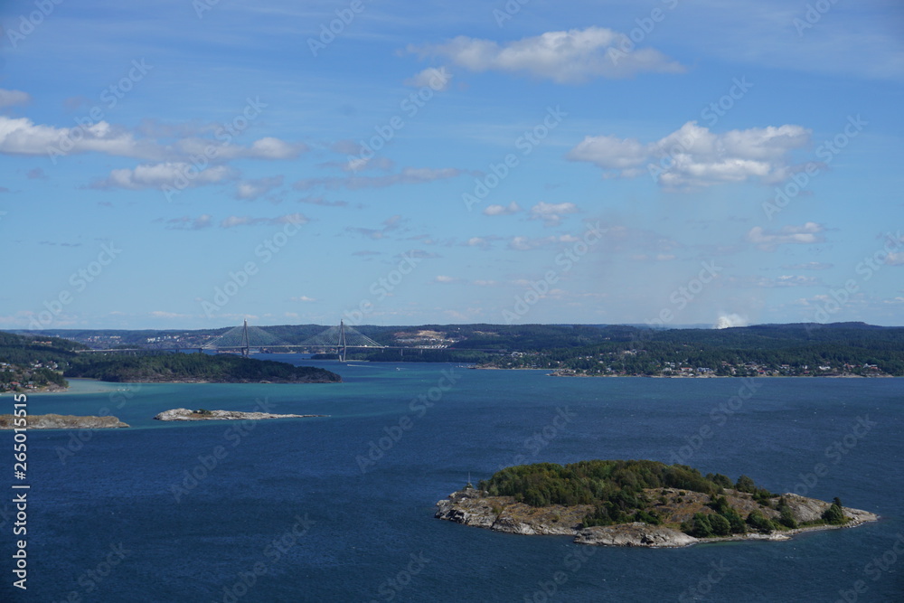 Beautiful peninsula near Haftsten Resort in Sweden in summer with blue sky