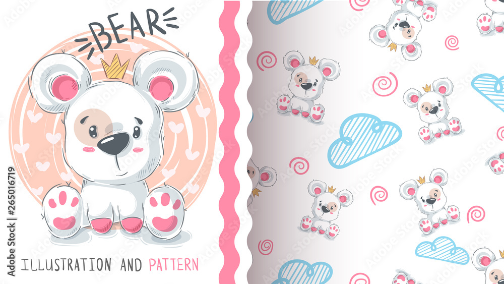 Fototapeta premium Bear with heart - seamless pattern.