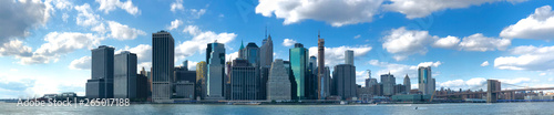 Stunning panoramic view of Manhattan Skyline, New York, USA. Panoramic Skyline with skyscrapers and financial district.