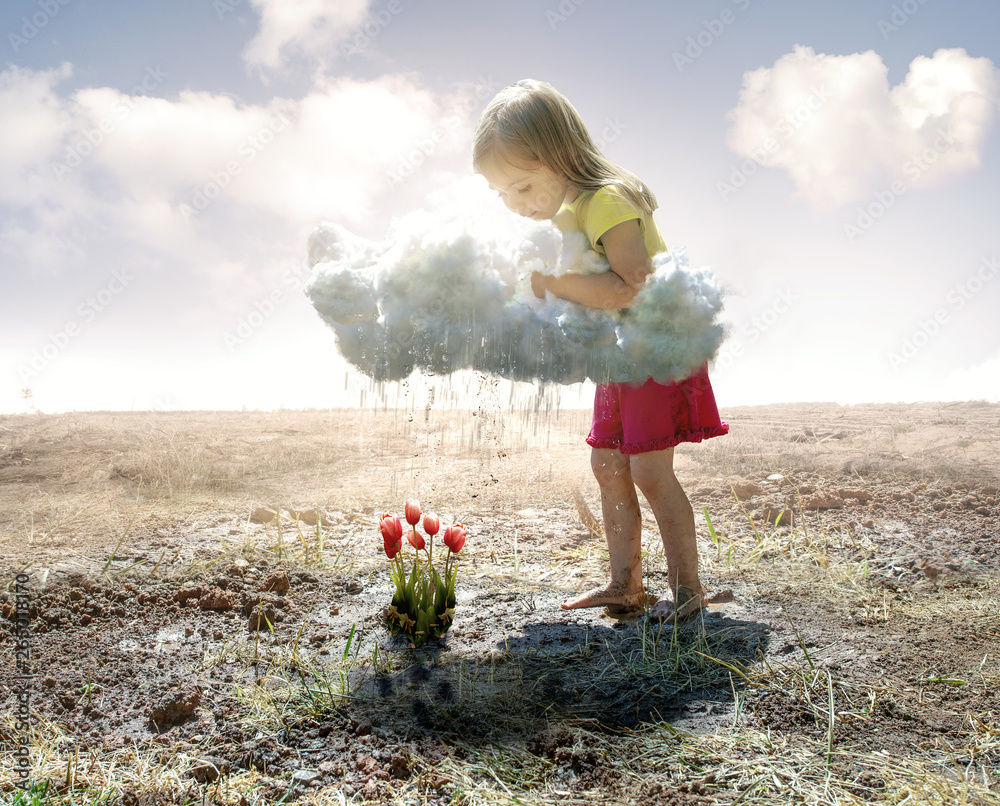 Little girl and cloud Stock Photo | Adobe Stock
