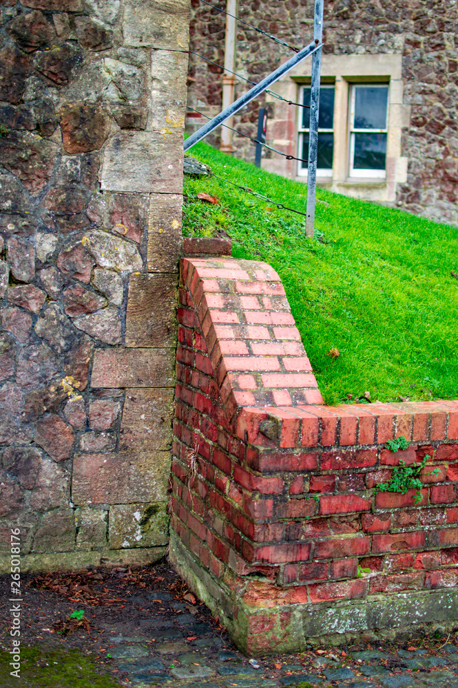The red brick wall of stones at dover castle and back side