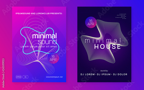 Neon dj flyer. Electro dance music. Electronic sound event. Club fest poster. Techno trance party.