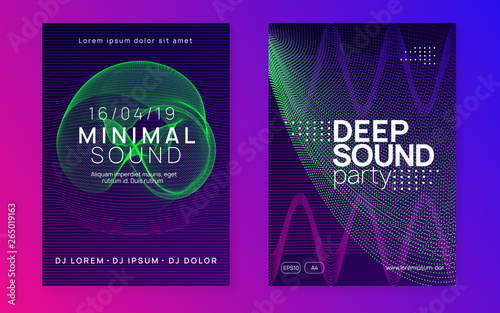 Neon music flyer. Electro dance dj. Electronic sound fest. Techno trance party. Club event poster. 