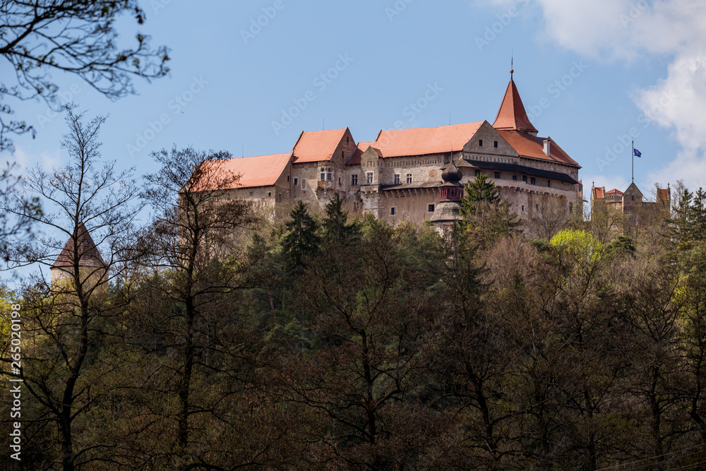 Pernstejn Castle stands in the woods on a high rock