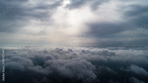 Flight over the clouds  panorama. Weather 