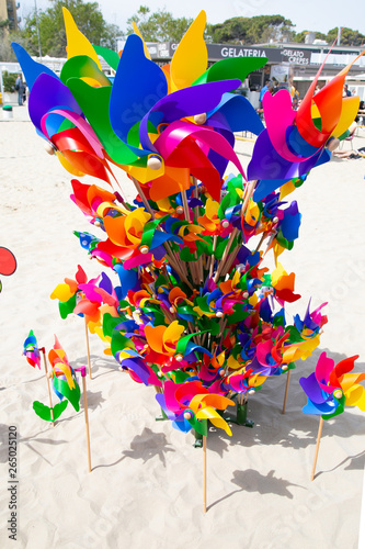 Cervia, Italy - 21/04/2019 Artevento 2019, thousand of colourful pinwheels