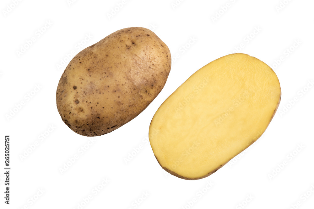 vegan diet: fresh raw organic potatoes, on white, short focus vegan diet: fresh raw organic potatoes, on white, short focus