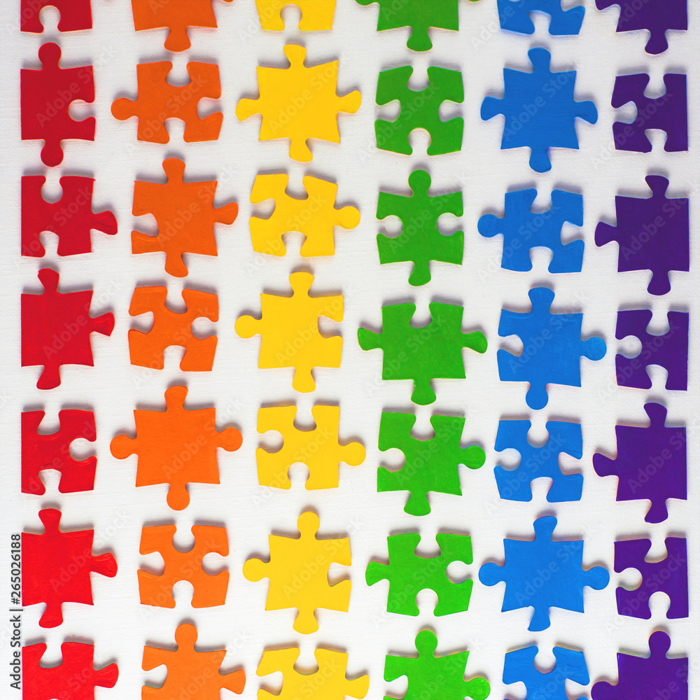 pride of sexual minorities concept: LGBT rainbow flag of individual colored puzzle on a white background, short focus, effect paint pride of sexual minorities concept: LGBT rainbow flag of individual colored puzzle on a white background, short focus, effect paint