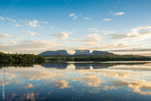 Dramatic sunset over stunning landscape in Canaima National Park, Venezuela photo