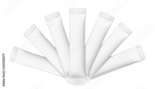 Universal stick pack for products of the food, pharmaceutical, cosmetic and chemical industry. Possibility use for granulated, powder, viscous products. Vector illustration on white background. EPS10	