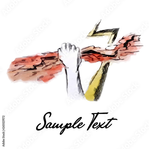  logo in watercolor style with lightning and hand.