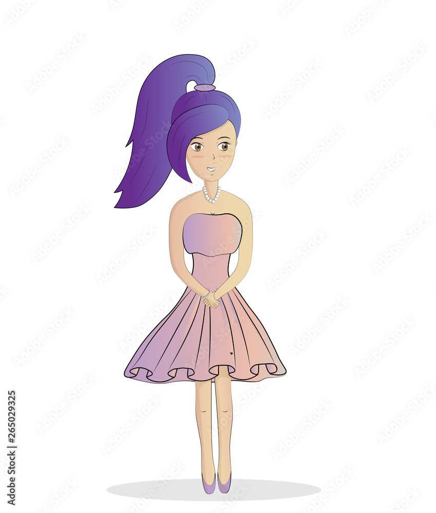 girl with purple hair in a pink dress