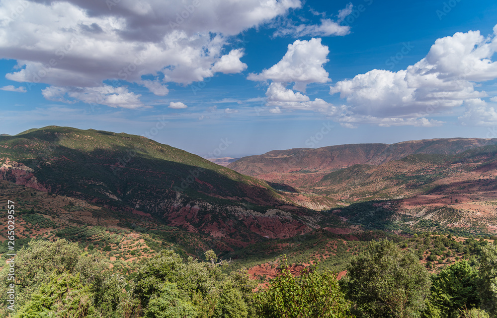 A beautiful natural landscape on the way to Marrakech in Morocco