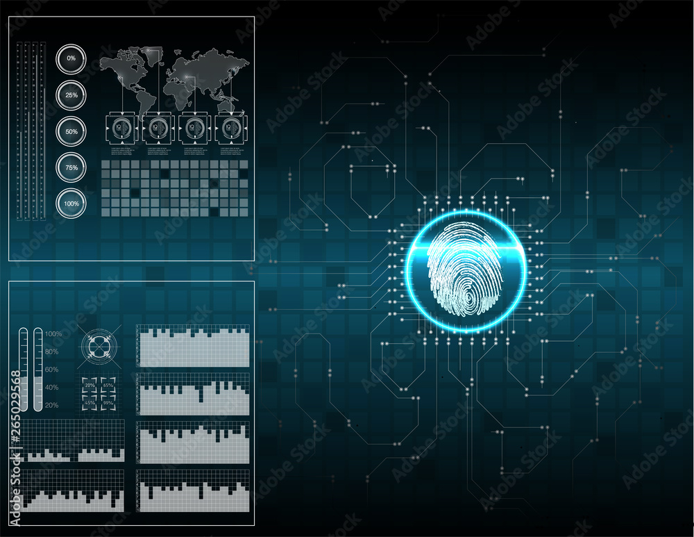 Obraz premium Cyber lock security vector illustration. Concept business vector illustration. Futuristic infographic. Network security, safety, privacy concept. Futuristic technology hud screen.
