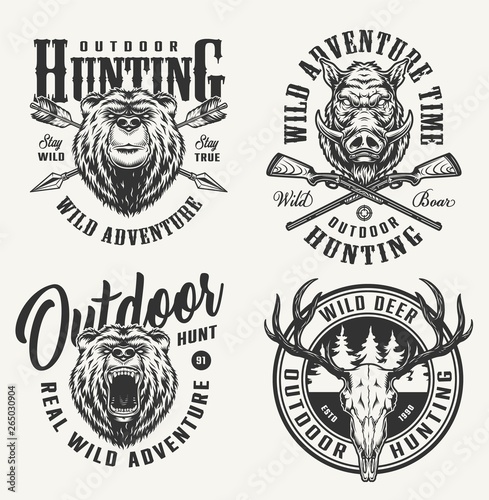 Vintage monochrome hunting badges