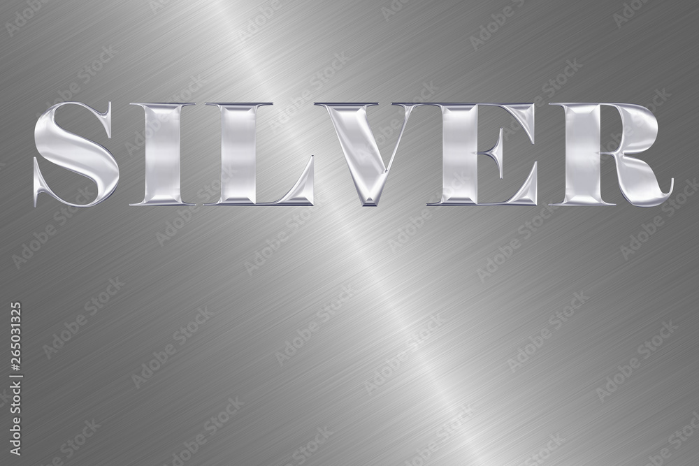 Fototapeta premium Metallic background with the word 'silver' with 3D effect