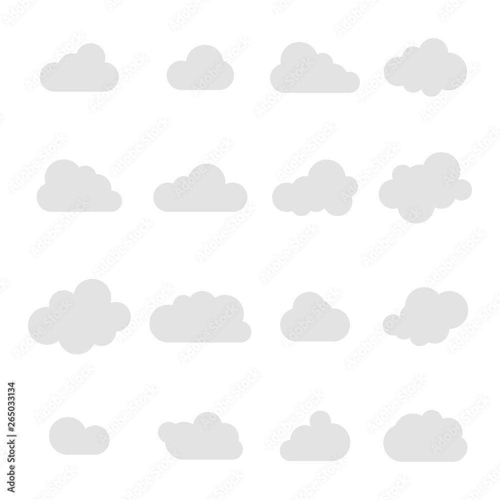 Cloud icon. Cloud grey colored. Sky clouds set. Cloud set. Vector