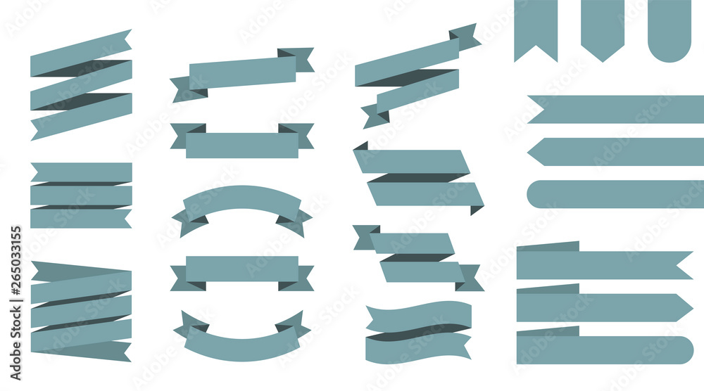 Flat vector ribbons banners isolated background. Ribbon turquoise colored. Set ribbons or banners. Vector
