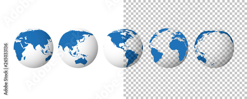 Globe set. Earth transparent isolated background. 3d globe icons. Vector