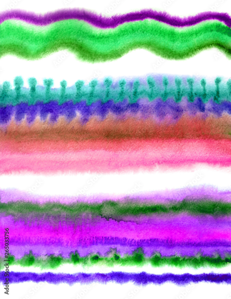 Watercolor background in the form of colored blurry stripes and waves, abstract pattern.