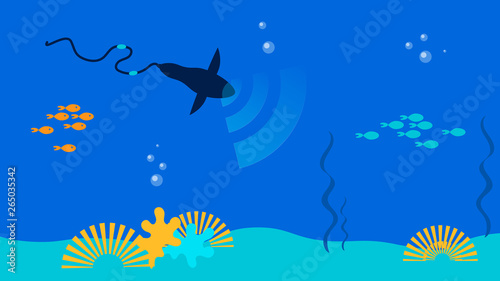 Underwater Communication Tools Flat Illustration