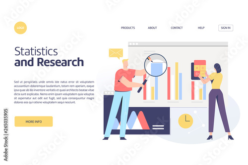 Business related, statistics and research theme vector illustration concept for both mobile application and website development