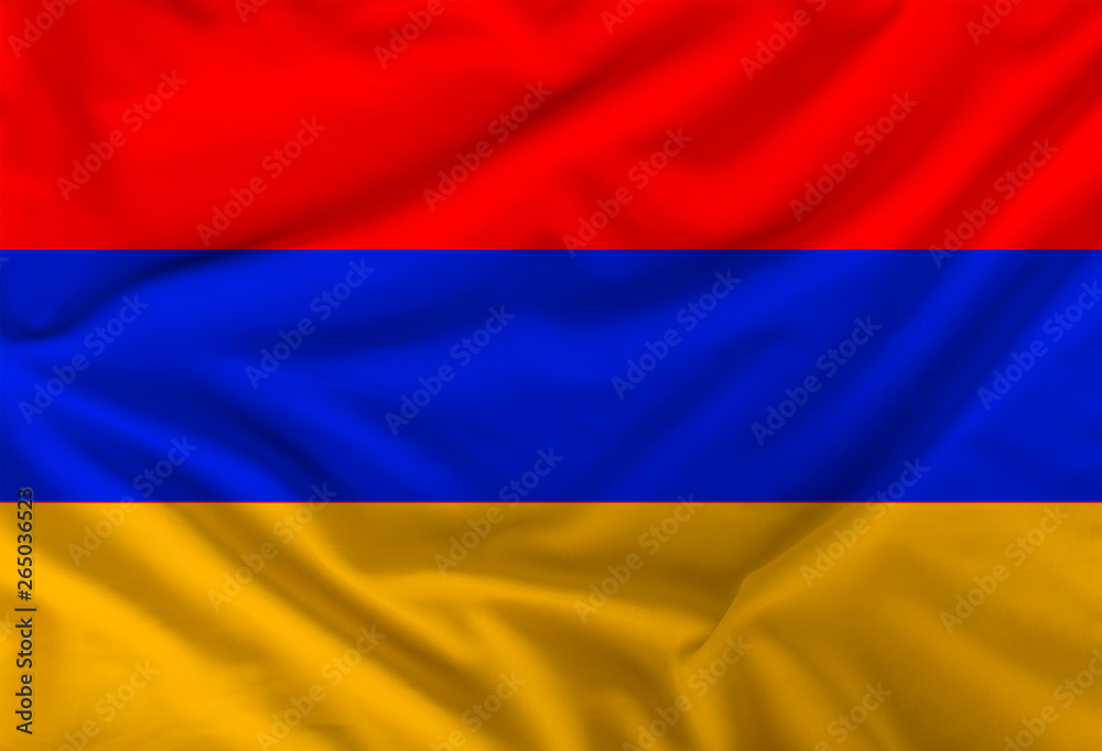color armenia national flag on draped textile, background