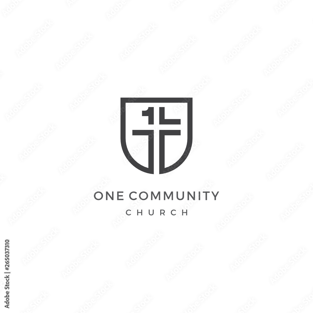 Fototapeta premium shield number one cross Church Community Logo Design Inspiration custom logo design vector logo non-profit