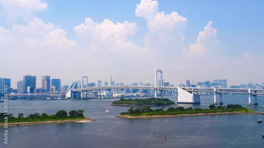 Static wide time-lapse of the famous rainbow bridge in Tokyo. - Japan Static wide time-lapse of the famous rainbow bridge in Tokyo. - Japan