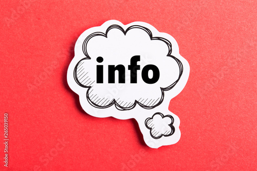 Info Speech Bubble Isolated On Red Background photo