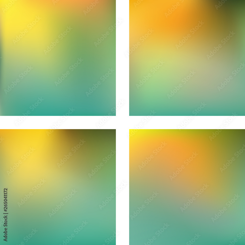 Set with pastel abstract blurred backgrounds. Vector illustration. Modern geometrical backdrop. Abstract template. Yellow, green colors. Set with pastel abstract blurred backgrounds. Vector illustration. Modern geometrical backdrop. Abstract template. Yellow, green colors.