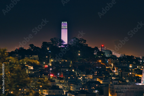 The landmark Coit Tower at night in San Francisco, CA. (USA) photo