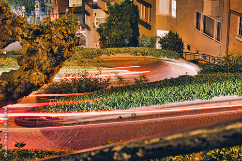 Long Exposure of cars going down the curved Lombard Street in San Francisco, CA. (USA)