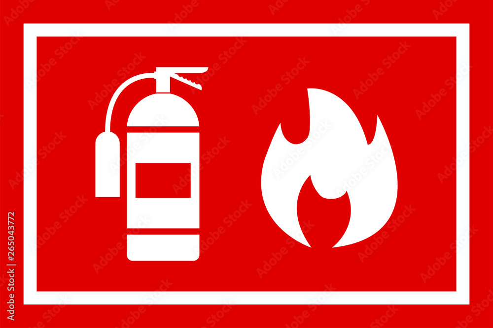 Icon of fire extinguisher with fire sign isolated fire danger symbol of ...