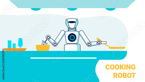 Open Kitchen Robotic Cook Flat Banner Template