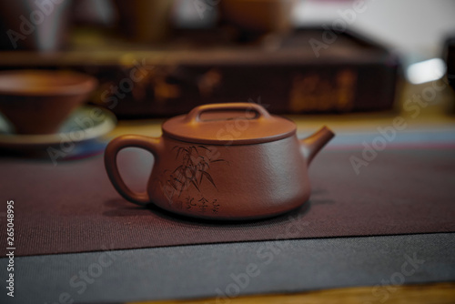 the red enameled pottery teapot