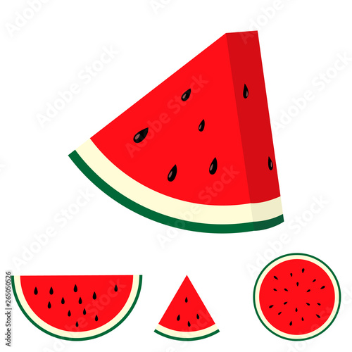 Flat vector illustration set of watermelon slices