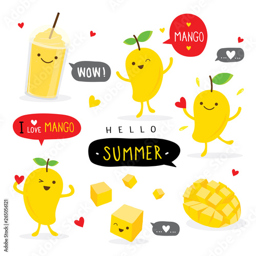 Mango Fruit Summer Cartoon Smile Funny Cute Character Vector