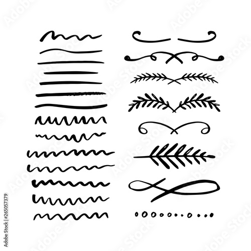 Hand drawn dividers set. Collection of vector borders, swirls, flourishes