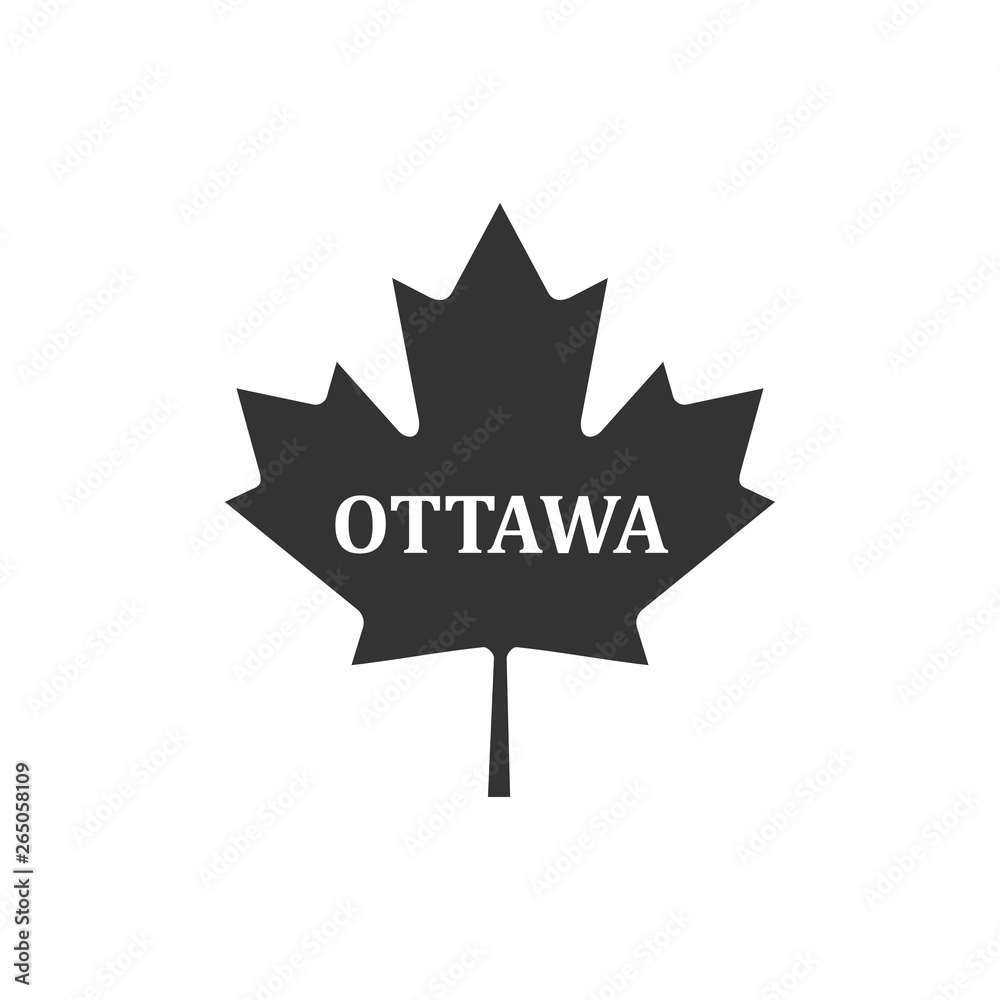 Canadian maple leaf with city name Ottawa icon isolated. Flat design. Vector Illustration Canadian maple leaf with city name Ottawa icon isolated. Flat design. Vector Illustration